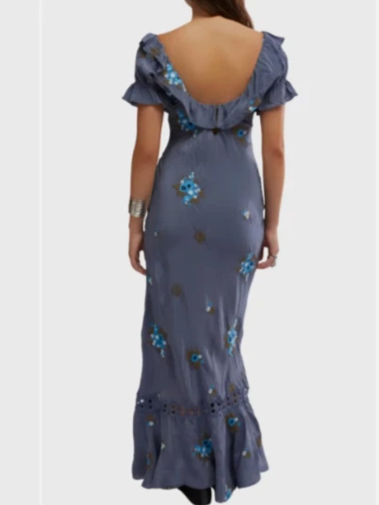 Free People Floral Embroidered Bali Santa Cruz Cutout Maxi Dress Sz Xs Nwt